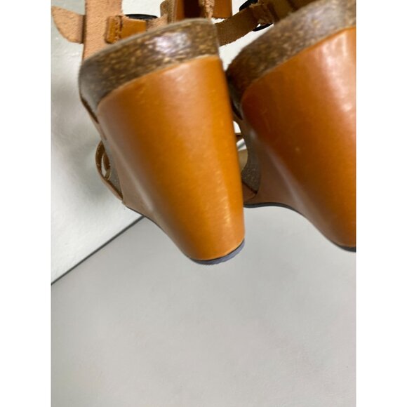 Uma Leather Strappy Wedge Sandals Size 9 EU 39 Made In Spain Orange Brown Ankle - Picture 11 of 13